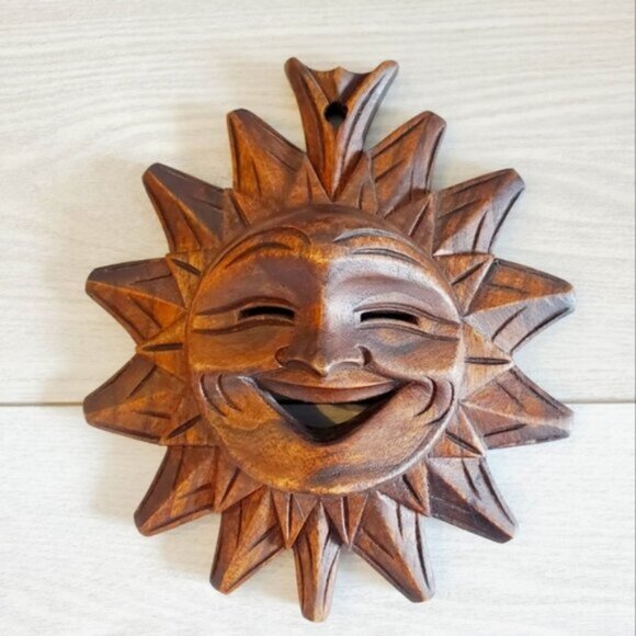 Vintage Other - Vintage 3D Sun God Handcrafted Wooden Wall Hanging Aztec Boho